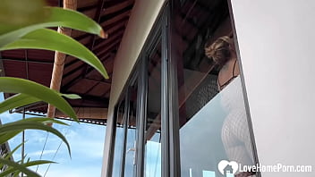 Blonde in black fishnets likes it rough