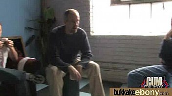 Ebony babe sucks group of white guys 5