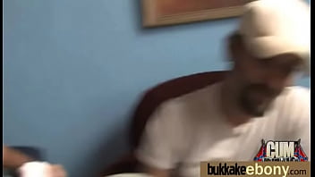 Ebony babe sucks group of white guys 22