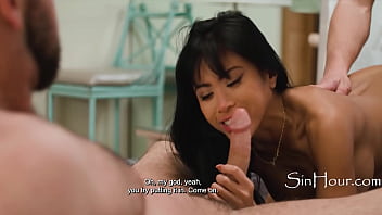 Travelers double penetrate a tied up asian girl in motel