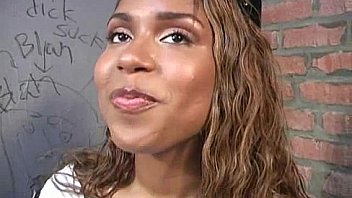 Ebony slut fucks a white gloryhole cock in her first interracial scene 10