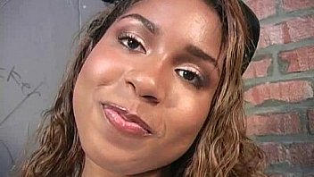 Ebony slut fucks a white gloryhole cock in her first interracial scene 10