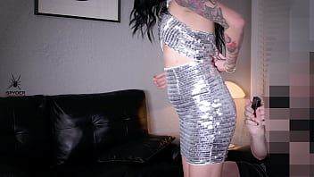 Jazmin models a sexy little shiny dress