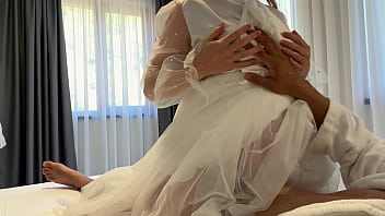 After the registry office we passionately have sex in a white wedding dress