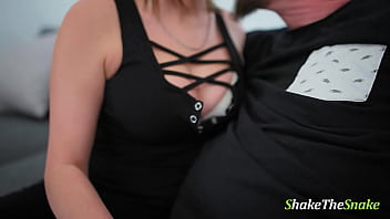 A chubby busty babe nailed on the couch