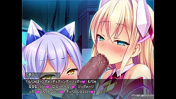 Double blowjob from busty and petite hentai bitches