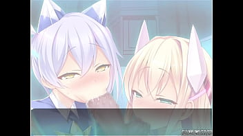 Double blowjob from busty and petite hentai bitches