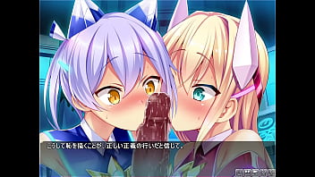 Double blowjob from busty and petite hentai bitches