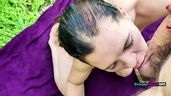 Stepsis with a pussy wet sucks dick and fucks her stepbro in the forest