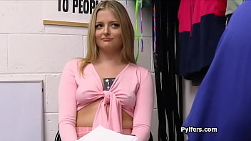 Petite blonde gets away with shoplifting by riding the mall cops dick