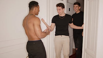 The black girl is curious about being in a gangbang