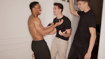 The black girl is curious about being in a gangbang