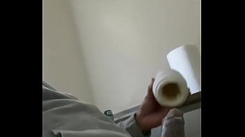 Stroking dick with fake pussy