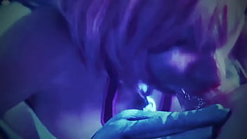 Beautiful pink girl carelessly takes in her mouth