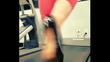 Stiletto high heels public gym treadmill walking in pleasers tall shiny black stripper shoes workout yoga pants exercise cardio kyra hellfire