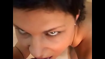 Cock loving brunette sucks and gags on a hard shaft