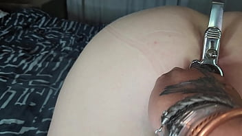 Blonde babe spreading her pussy for massive cumshot
