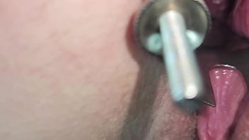 Blonde babe spreading her pussy for massive cumshot