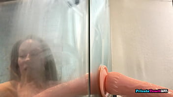 Perverted blonde russian woman sucks a dildo