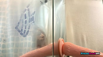 Perverted blonde russian woman sucks a dildo