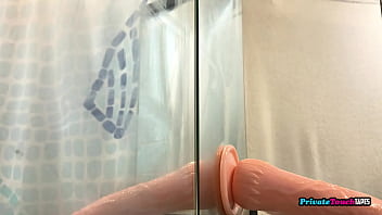 Perverted blonde russian woman sucks a dildo