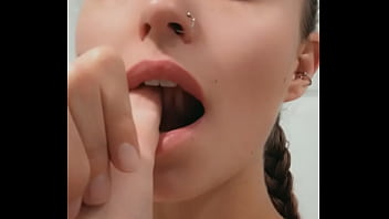 Naughty blonde teases and act like she has a dick in her mouth