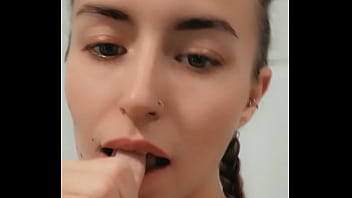 Naughty blonde teases and act like she has a dick in her mouth