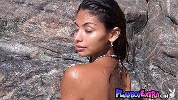 Petite latin beauty taking off her tiny black bikini