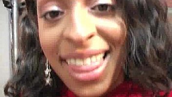 Ebony slut fucks a white gloryhole cock in her first interracial scene 12