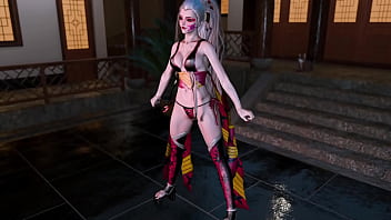 Dominant slut daki poses sensually at night in revealing chinese outfit