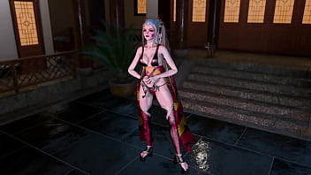 Dominant slut daki poses sensually at night in revealing chinese outfit