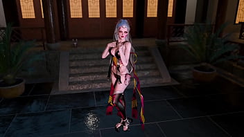 Dominant slut daki poses sensually at night in revealing chinese outfit