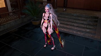 Dominant slut daki poses sensually at night in revealing chinese outfit