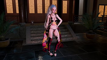 Dominant slut daki poses sensually at night in revealing chinese outfit