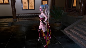 Dominant slut daki poses sensually at night in revealing chinese outfit