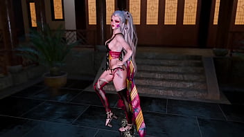 Dominant slut daki poses sensually at night in revealing chinese outfit
