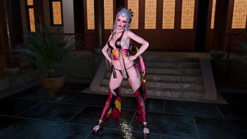 Dominant slut daki poses sensually at night in revealing chinese outfit
