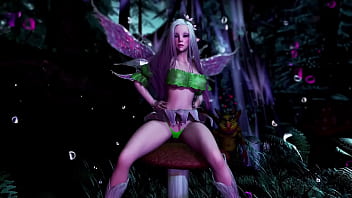 Naive pale skinned fairy gracefully posing in a elven woodland alone
