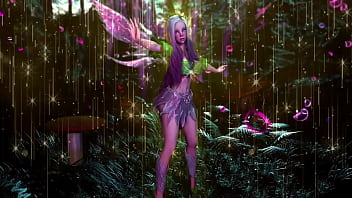 Naive pale skinned fairy gracefully posing in a elven woodland alone