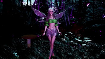 Naive pale skinned fairy gracefully posing in a elven woodland alone