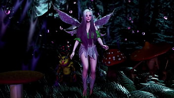 Naive pale skinned fairy gracefully posing in a elven woodland alone