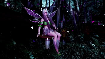 Naive pale skinned fairy gracefully posing in a elven woodland alone