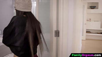 Freezing girl takes a shower in her parents house