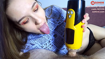 Skinny girl sucks dick and jerks with a masturbator sunako kirishiki