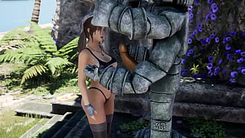 This huge statue cock fucks lara croft's virgin hole 3d animation hentai game