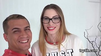 Fervent teenie gives head in pov and gets slim slit banged