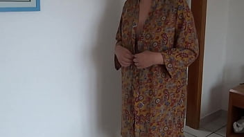 Beautiful stepmother opens her dress to show off her lingerie and bikini full eroticism