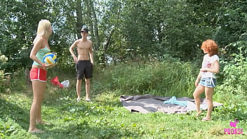The Redhead And The Blondie Got Together And Teamed Up To Have Sex In The Woods They Have To Take Turns To Suck And Ride Milo P Throbbing Cock It's An Outsides Threesome Session thumbnail