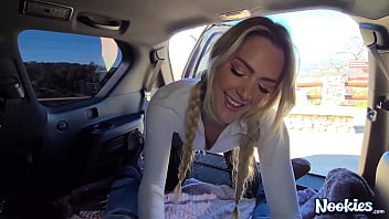Hitchhiker threesome with two hot blondes