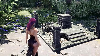Lara croft discovered a secret statue and decided to get some healing nectar